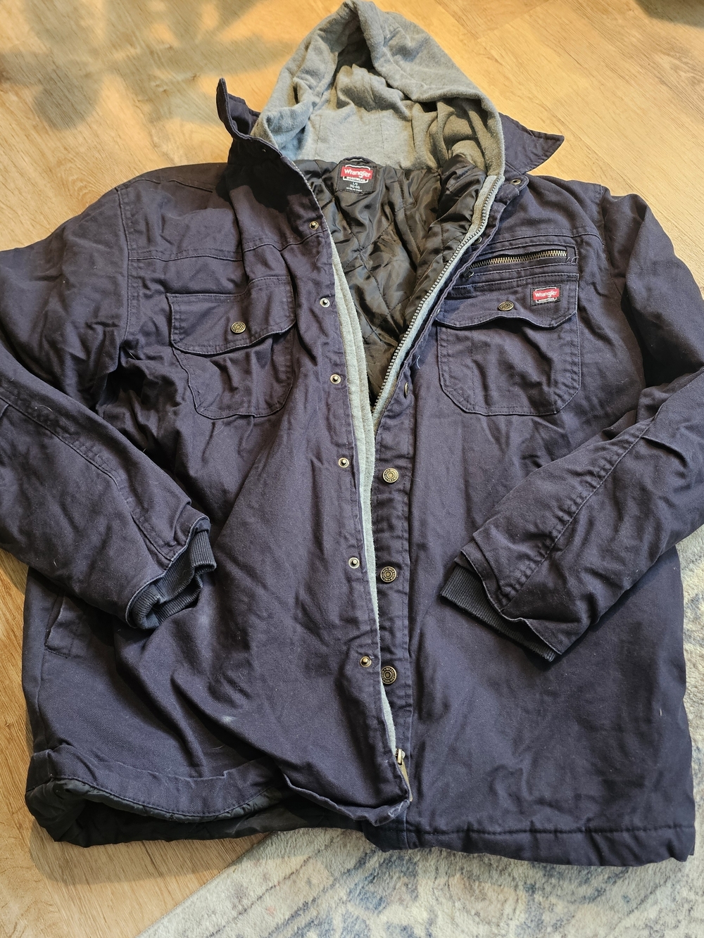 Wrangler Navy Hooded Military Field Jacket with Gray Lining
